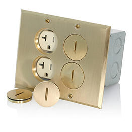 Caja P/Piso  Dos Tomas 20A 125V Doble Polo Tierra Tapa Bronce Leviton