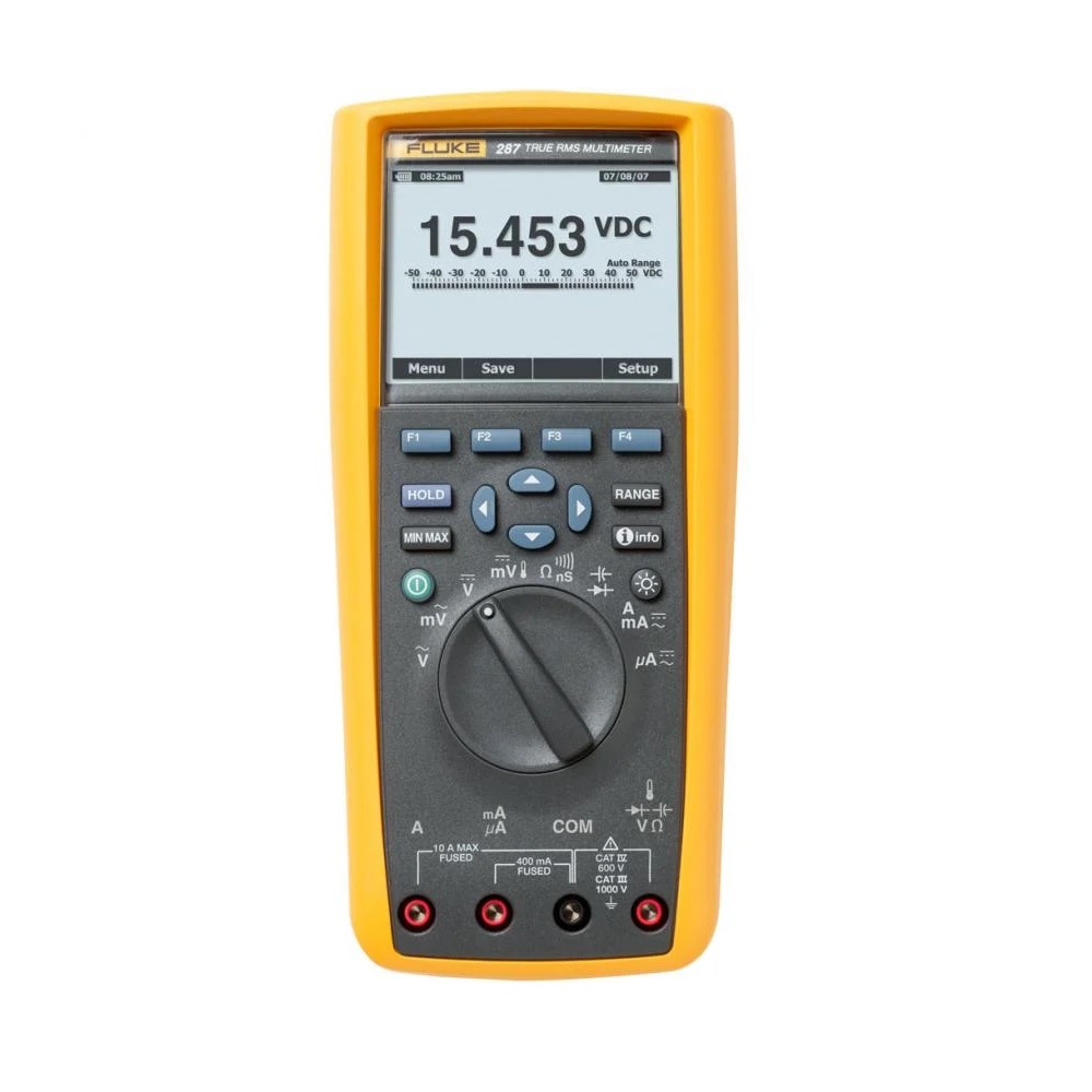 [FLUKE-287] Multimetro Electronico True Rms Hasta 1000V Ac/Dc 10A Ac/Dc (20A) Milivoltios Ac/Dc Miliamperios Ac/Dc Microamperios Ac/Dc Temperatura Resistencia Capacitancia Diodo Frecuencia Memoria De Registro Pantalla Tendencias Fluke 2740201