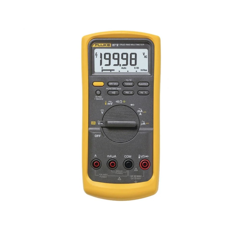 [FLUKE-87V] Multimetro Digital Industrial Hasta 1000V Ac/Dc 10A Ac/Dc Resistencia Capacitancia Frecuencia Temperatura -200/1090°C Ciclo De Trabajo Diodo Filtro Pasa Bajos 600V Cat Iv 600V/Cat Iii 1000 V Fluke 2074974