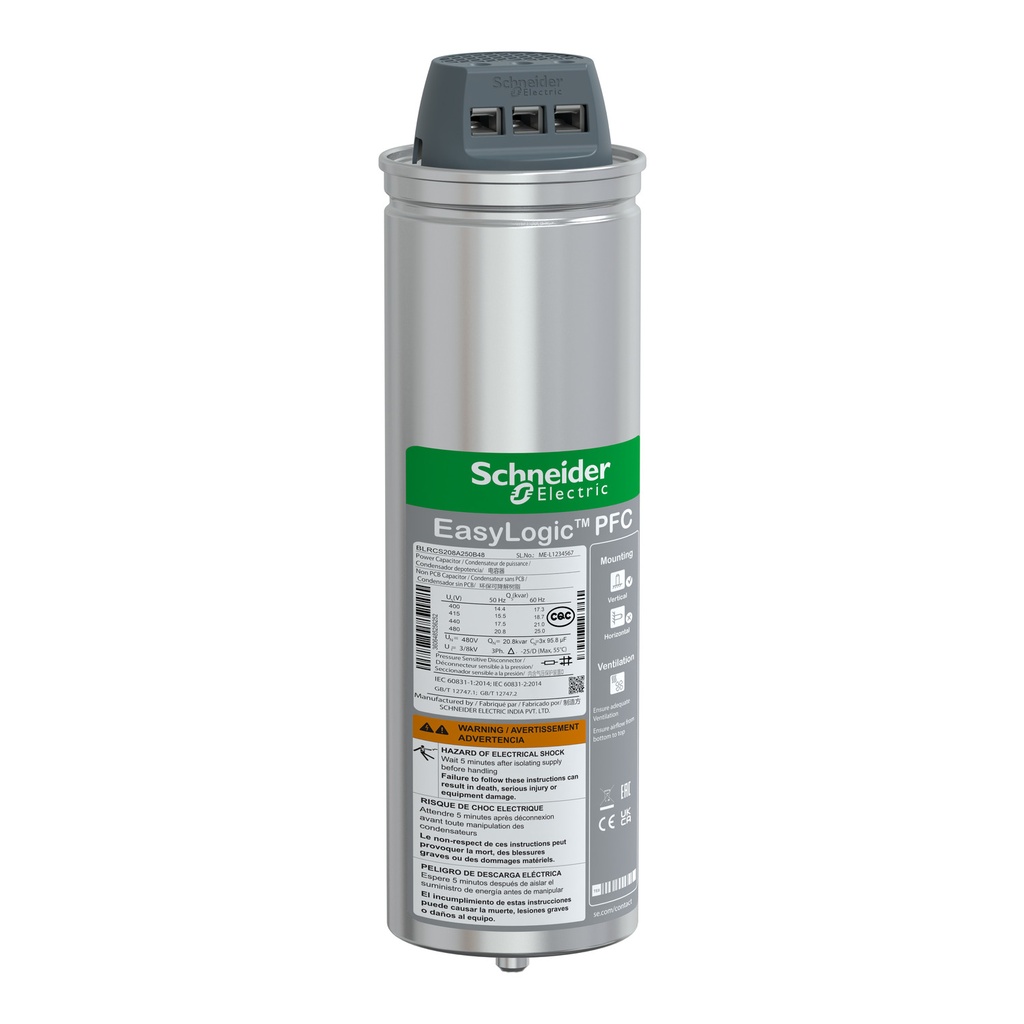 [BLRCS208A250B48] Capacitor Can Sdy 20.8/25 Kvar 480V Schneider