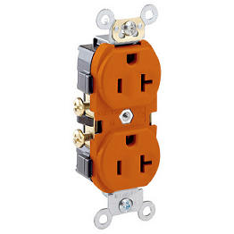 [CR20-O] Toma 20A 125V 1F+N+T Doble Polo Tierra Leviton Grado Comercial Naranja Nema 520R
