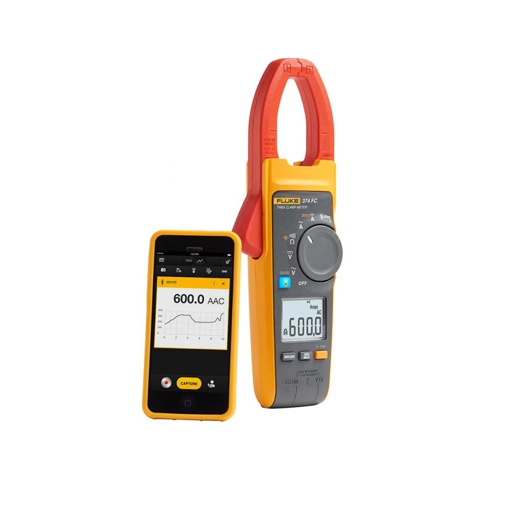 [FLUKE-374 FC] Pinza Amperimetrica De Corriente True Rms Hasta 600A Ac/Dc 1000V Ac/Dc Compatible Sonda Iflex Opcional Hasta 2500A Ac Capacitancia Resistencia Cat Iv 600 V/Cat Iii 1000 V Fluke 5065983