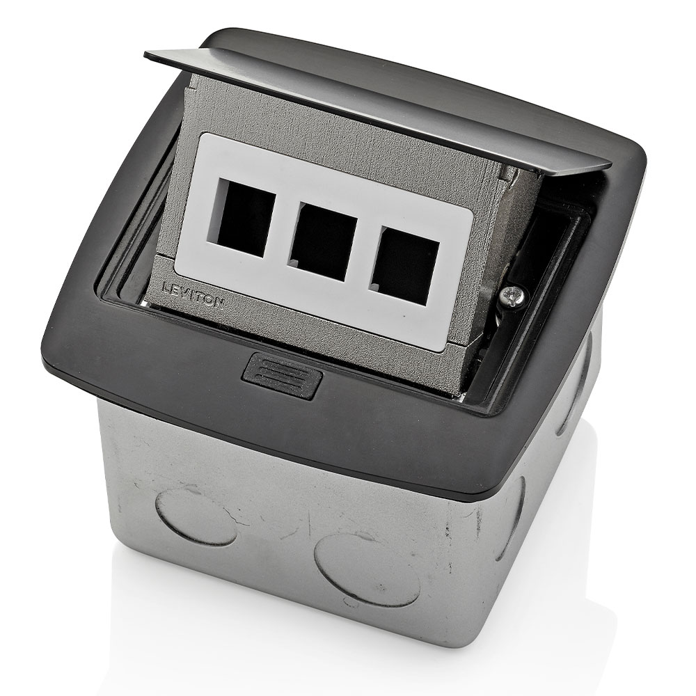 Caja De Piso Con 3 Espacios Quikcport Abatible Negro Leviton