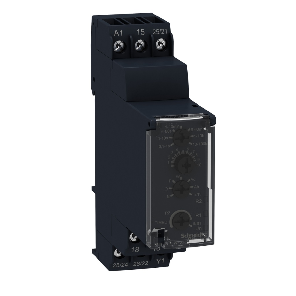 [RE22R2MMU] Rele Temporizador Multifuncion 24-240Vac Y 24Vdc 8A 0.1 Segundos A 100 Horas 2Co Schneider