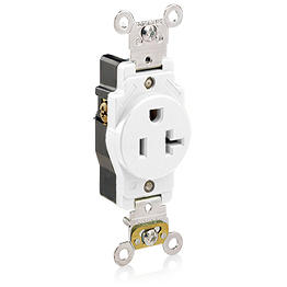 [5361-W] Receptaculo Industrial Cara Lisa 20A  125V  Nema 5-20 R 2 Polos 3 Hikos Blanca Leviton