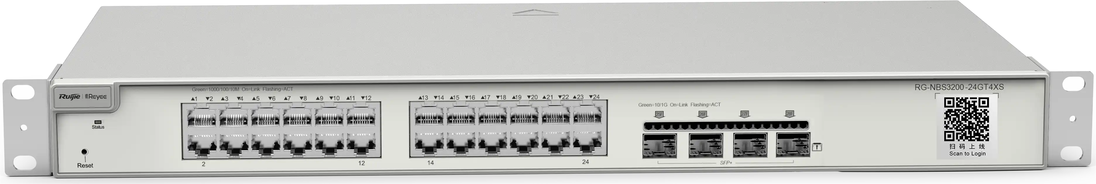 [RG-NBS3200-24GT4XS] Switch 24 Puertos Red 1Gpbs + 4 Puertos Sfp 10Gbps Capa 2 Tasa 95.24Mbps 1Ru Administrable Nube Ruijie