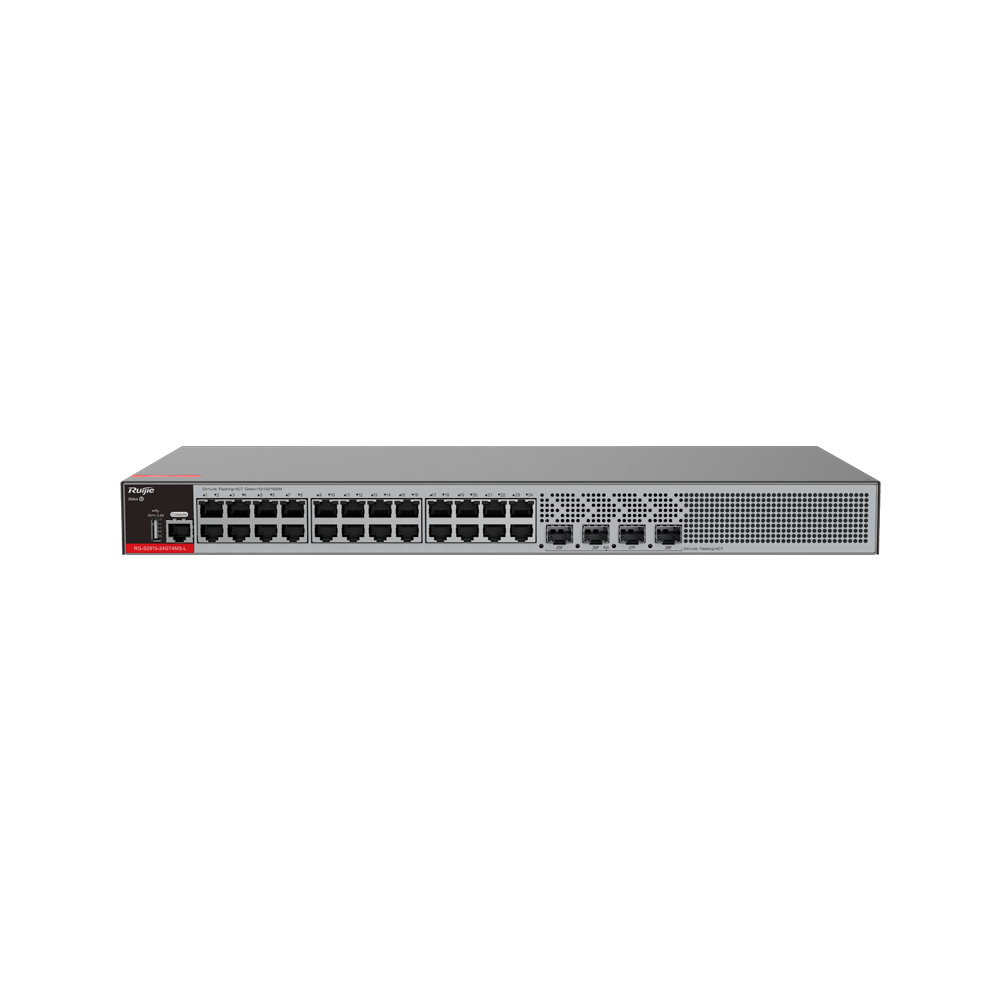 [RG-S2915-24GT4MS-L] Switch 24 Puertos Red 1Gpbs + 4 Puertos Sfp 2.5Gbps Capa 2+ Tasa 51Mpps 1Ru Rack Administrable Nube Ruijie