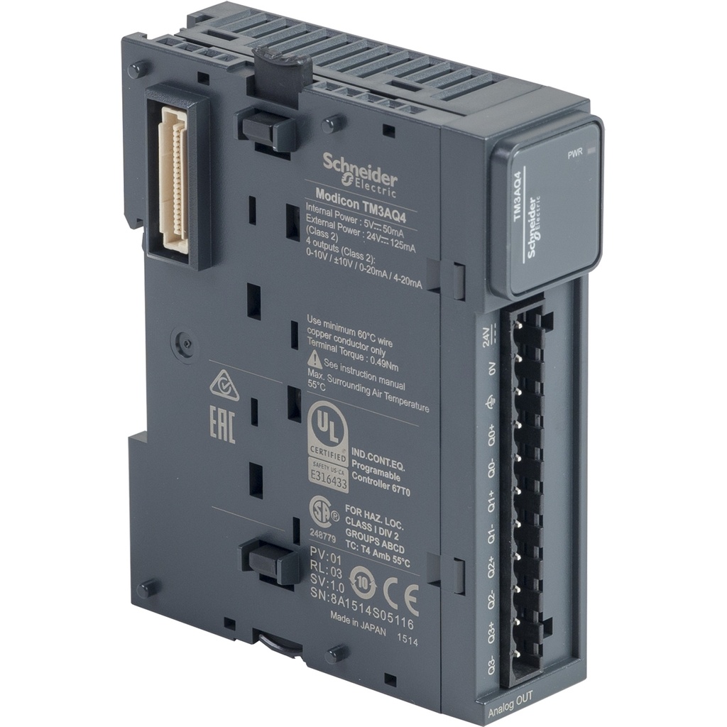 Modulo 4 Salidas Analogicas 0-10V 4-20Ma 24Vdc Schneider Tm3Aq4