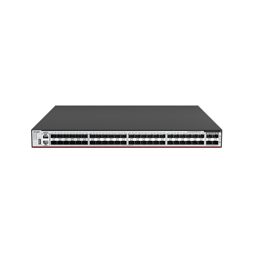 Switch 48 Puertos Sfp 1000Mbps + 4 Puertos Sfp 10G 100-240Vac Capa 3 1 Puerto Consola Usb 2.0 176Gbps/656Gbps Sin Fuente Ruijie