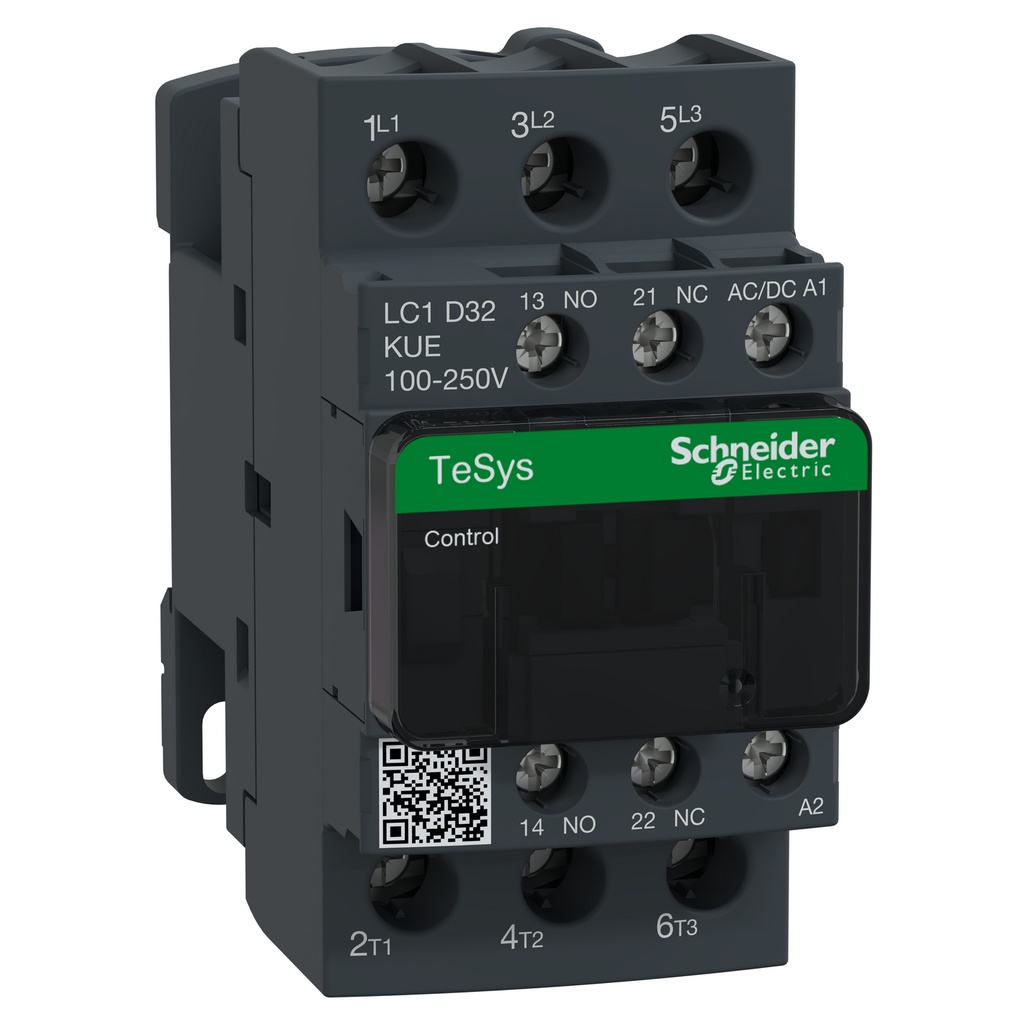 Contactor 32A Ac3 1Na+1Nc 15Kw A 440V Bobina 100-250Vac/Vdc Schneider Lc1D32Kue