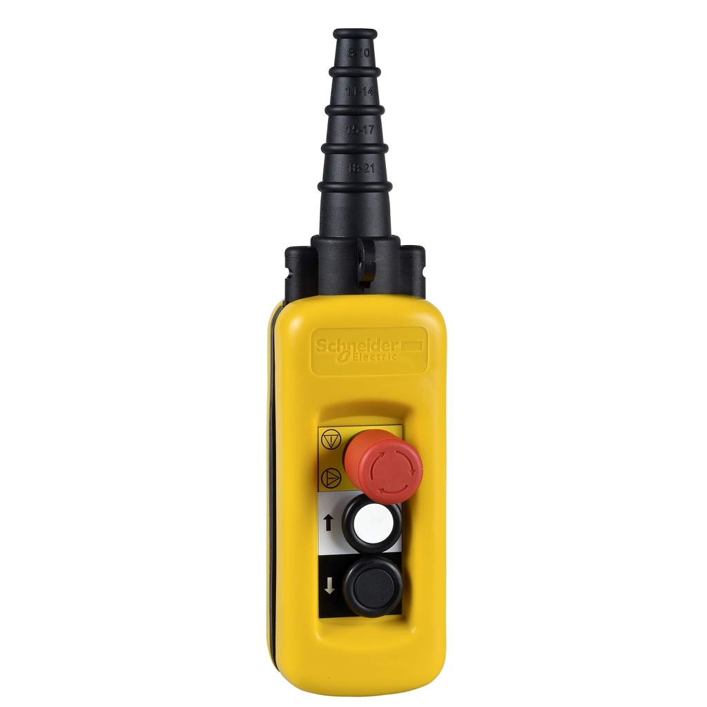 [XACA2713] Estacion De Control Colgante 2 Pulsadores Na + 1 Parada Emergencia Nc Polipropileno Amarillo Ip65 Ik08 Schneider