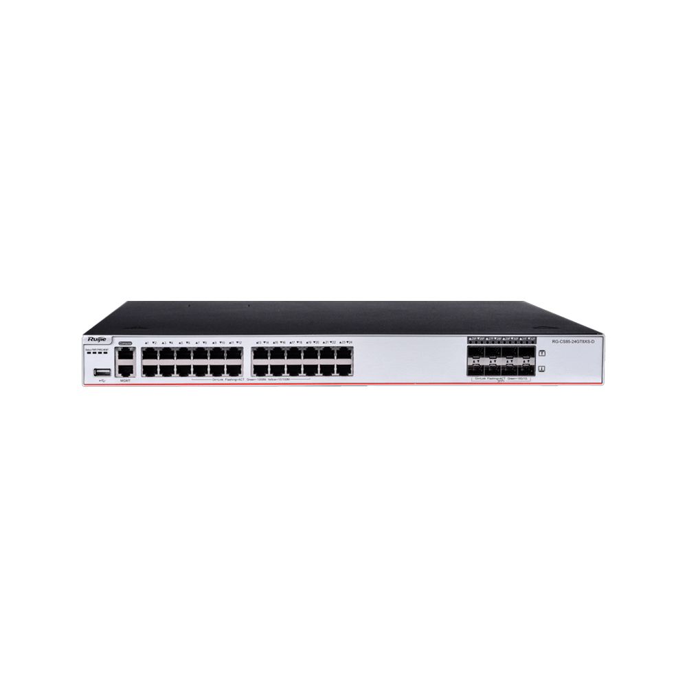 [RG-CS85-24GT8XS-D] Switch 24 Puertos Rj45 10/100/1000 Base-T + 8 Sfp 10G Administrable Capa 3 880Gbps Usb 3.0 426Mpps/600Mpps Sin Fuente Ruijie