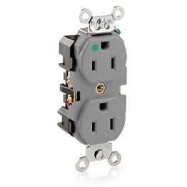 [8200-GY] Toma Doble 15A 125V Nema 5-15R Grado Hospitalario Gris Puesta A Tierra Automatica Leviton
