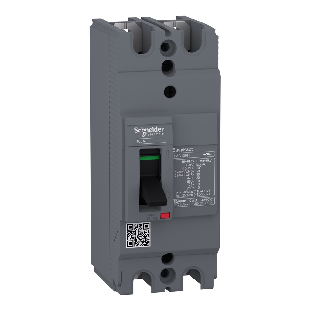 [EZC100H2080] Ezc100H2080 Interruptor Fijo 80A Termomagnetico Easypact 2 Polos Tmd 10Ka A 125Vdc / 50Ka A 200-240Vac Schneider