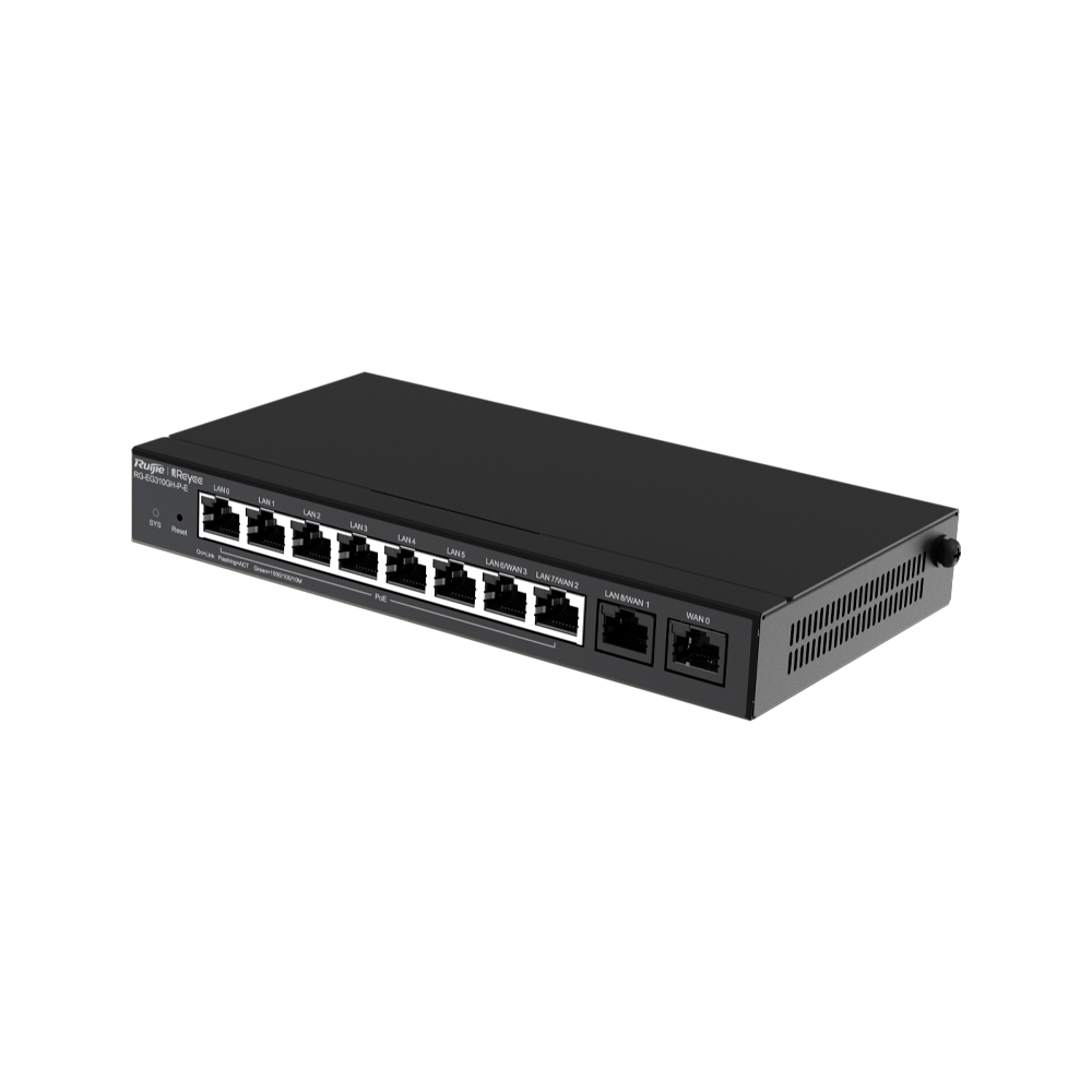 [RG-EG310GH-P-E] Router Empresa 10 Puertos 1Gbps Max 4 Puertos Wan 1.5Gbps 8 Puertos Poe 110W 300 Usuarios Administrable Nube Ruijie