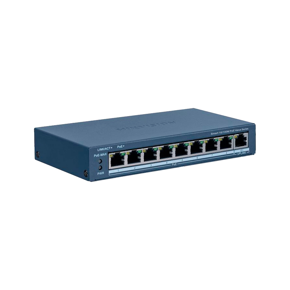 Switch Poe 8 Puertos 100Mbps + 1Gb Rj45 Administrable Extender Poe 300Mtrs 60W Hikvision 301802705